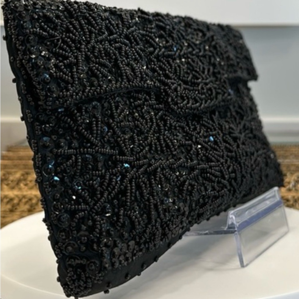 Bon Soir Beaded & Sequined Bag Black on Black - Picture 2 of 14